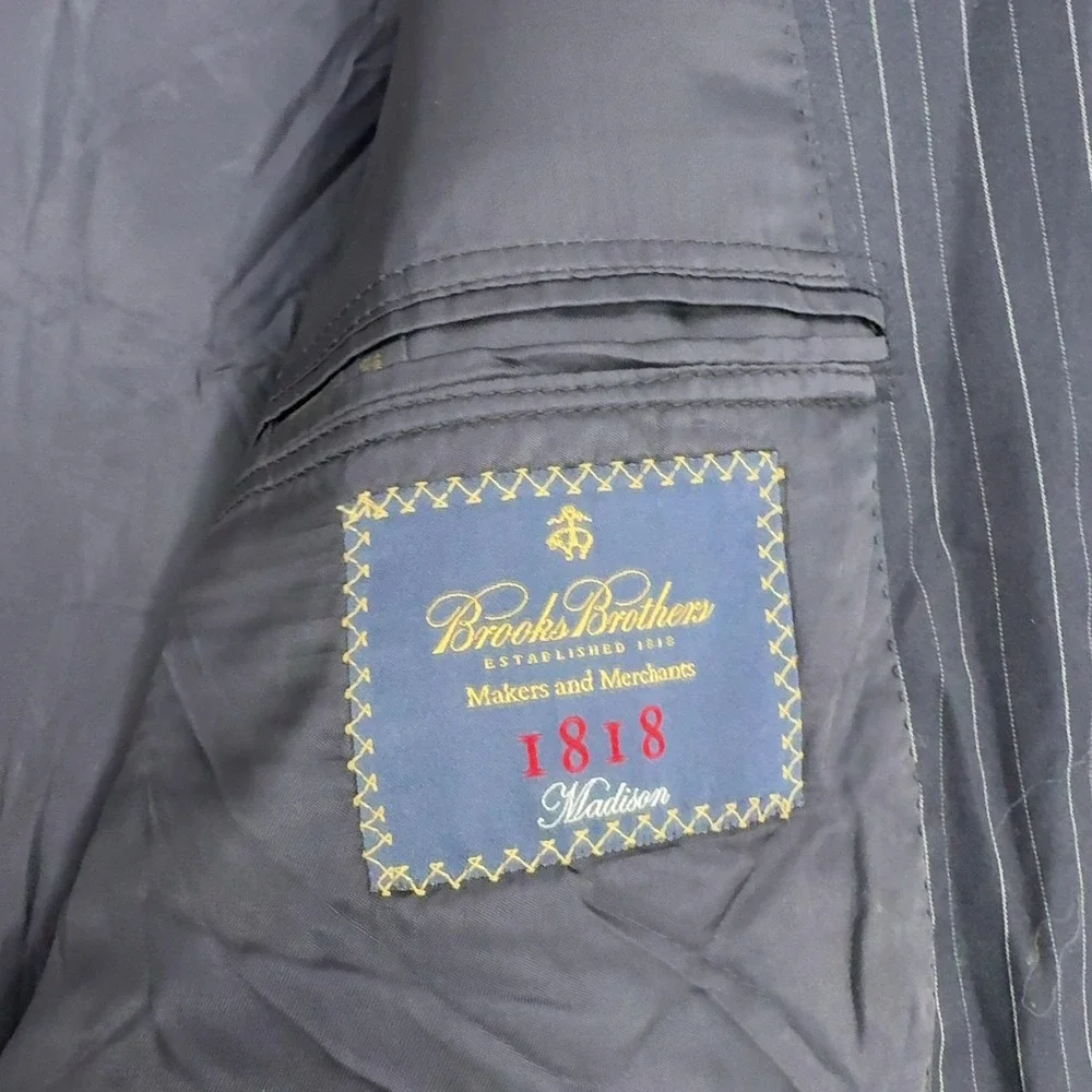 Brooks Brothers Suit Mens 48R 43W Navy Wool Pinstripe 1818 Madison Saxxon USA